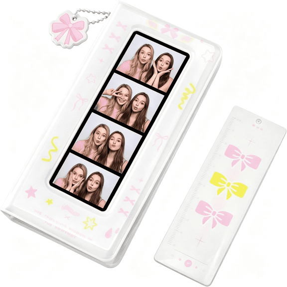 BZCOE Photo Booth Album - Mini Photobooth Album Book,Small Cute Bow Photocard Holder Book with 40 Pockets,White Photo Binder Photobooth Picture Strip Holder for Wedding Anniversary Memories