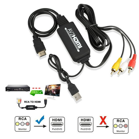 RCA to HDMI Converter, RCA to HDMI Cable, AV 3RCA CVBS Composite Audio Video to 1080P HDMI Adapter Supporting PAL NTSC for PC Laptop Xbox PS3 PS4 TV STB VHS VCR Camera