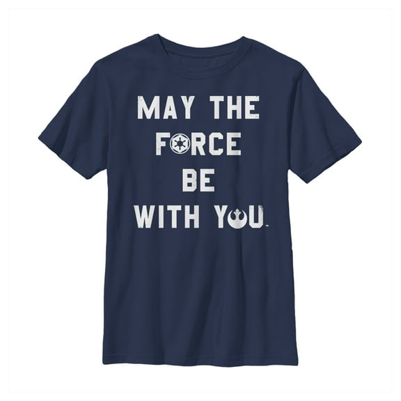 Boy's Star Wars Distressed May The Force Graphic Tee Navy Blue X Small