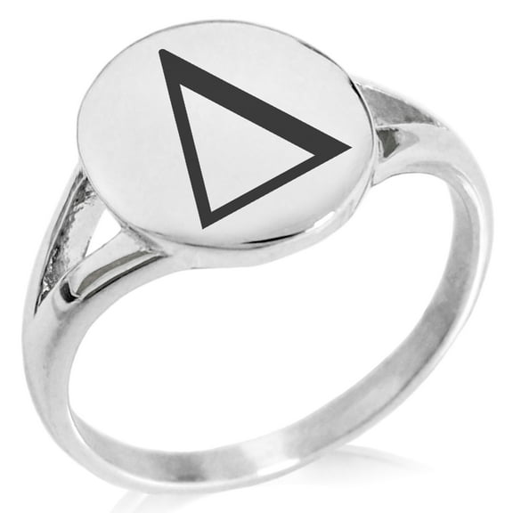 Stainless Steel Delta Mathematical Minimalist Oval Top Polished Statement Signet Ring