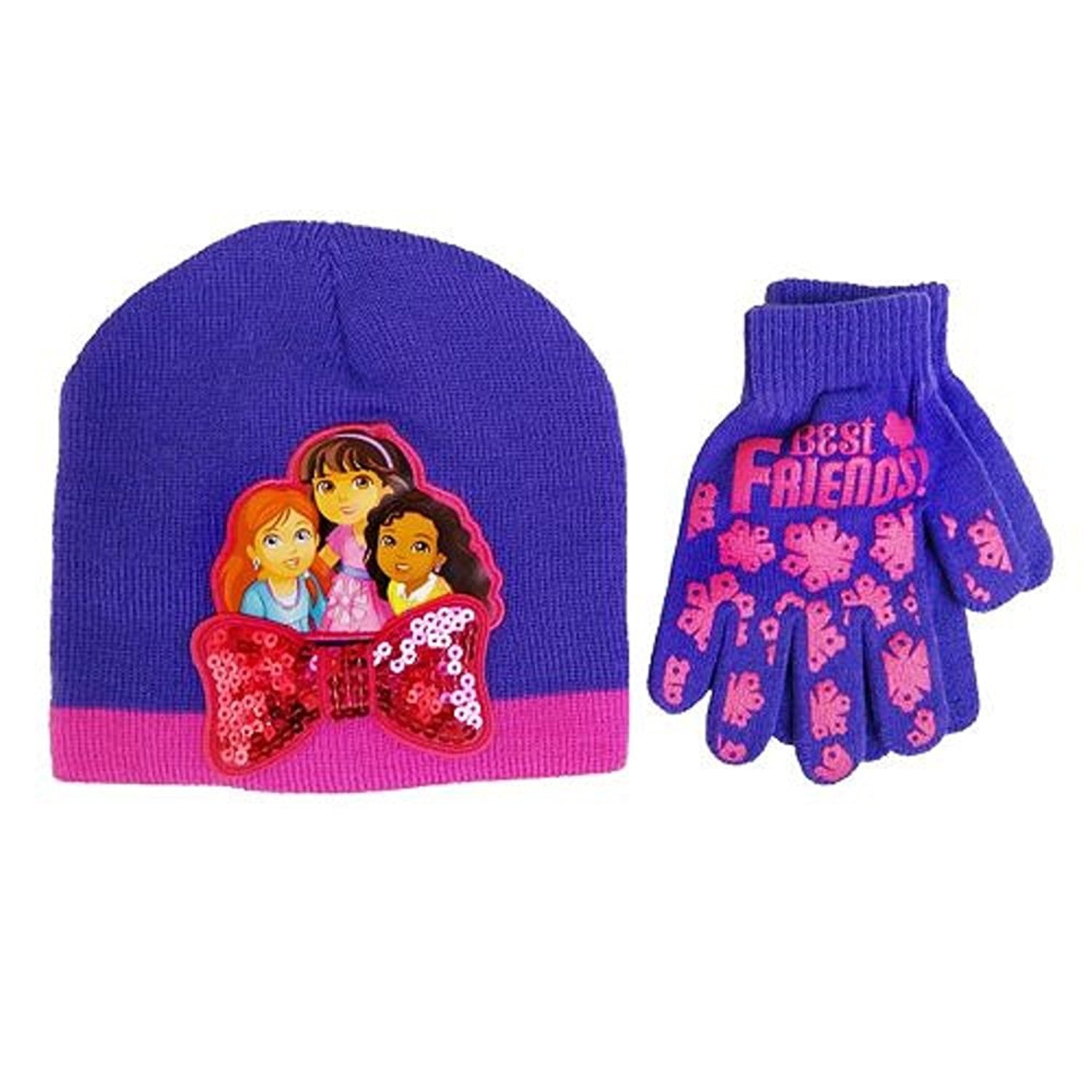 Kohl S Dora Best Friends Sequin Bow Knit Beanie Hat Glove Set