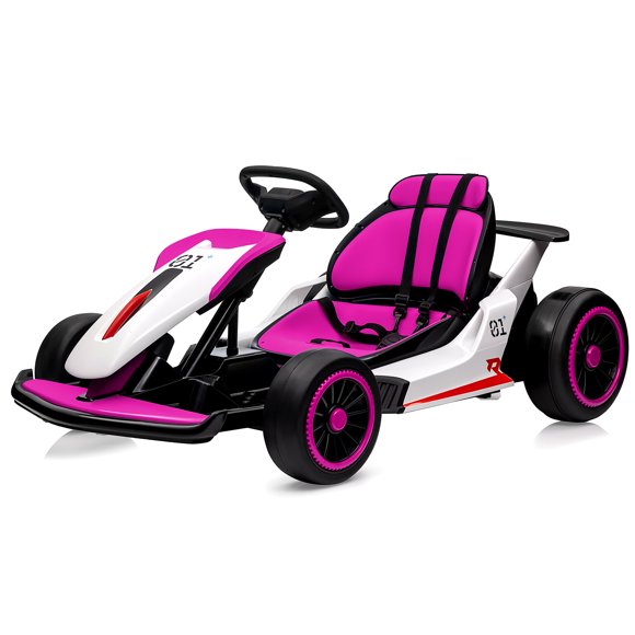 PIONEERWORKS 24V Electric Go Kart, Child Electric Drift Go-Kart with Music Mode,Toy Race Car for 6+ Years Kid, 2 Speed Available, Max Load 110 LBS, Pink