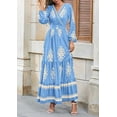 thumbnail image 3 of PRETTYGARDEN Women's Fall Wedding Guest Dresses Boho Floral Long Sleeve V Neck Flowy Elegant Maxi Dress Beach Clothes, 3 of 6