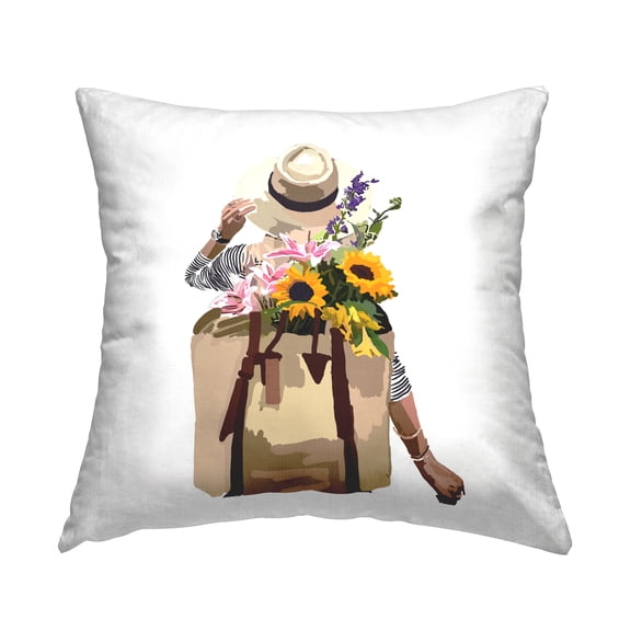 Stupell Industries Summer Floral Backpack Bouquet Blossoms Woman Design by Amelia Noyes Throw Pillow