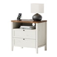thumbnail image 3 of EYYTHUNG Modern Nightstand with Drawers Wooden End Table with Charging Station Farmhouse Night Stand Bedside Side Table with Storage Open Shelf, Rustic White/Honey Brown, 3 of 8