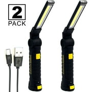 Enthusiast Gear LED Work Light - USB Rechargeable COB Flashlight with Magnetic Base 360° Rotate - Portable (2 Pack)