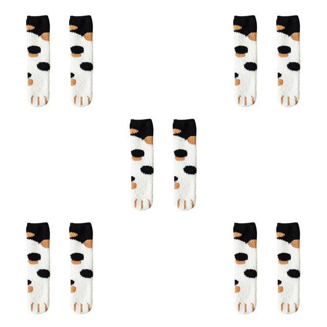 Minnieouse Calcetines de mujer, calcetín cálido para zapatillas informales de felpa, calcetín para dormir para otoño e invierno, suelo de casa Blanco negro 5piezas Minnieouse CBP168328