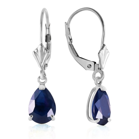 Galaxy Gold GG 14K White Gold 3 Carat Natural Sapphire Dangle Earrings - September Birthstone - Truth & Nobility - Fine Jewelry for Women