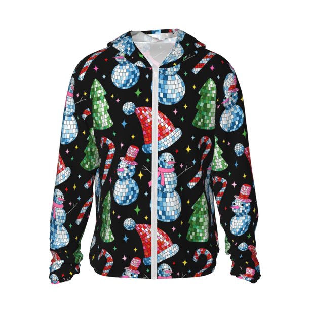 Balery Disco Mirror Ball Snowman Sudadera ligera de manga larga con capucha y protección solar UPF 50+ para hombre y mujer, ideal para pesca y running-XX-Large