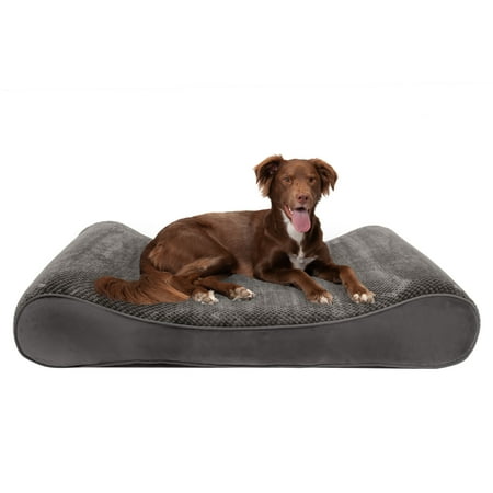 UPC: 0842229118179 | FurHaven Pet Products Minky Plush & Velvet Luxe Lounger Memory Foam Contour Pet Bed for Dogs & Cats – Gray Jumbo Plus