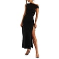 thumbnail image 1 of xiaxaixu Robe Longue pour Femme, Sans Manches à Encolure Oblique avec Lien, Coupe Ajustée, Robe Fendue, Robe de Cocktail pour Fête, 1 of 9