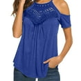 thumbnail image 3 of Dyegold Summer Tops for Women 2023 Trendy, Cold Shoulder Short Sleeve Tops for Women Casual Summer Crochet Lace Pleated T-Shirts Tunic Loose Casual ​Blouses, 3 of 6