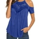 thumbnail image 1 of ICHUANYI Clearance Women's Casual Lace Off Shoulder T-Shirt Solid Olor Sexy Hollow Out Round Neck Tops(Dark Blue, M) ICHUANYI WER2023080909895, 1 of 6