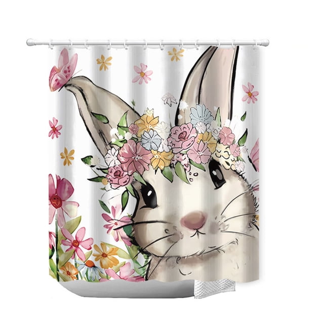 Dadiaei Rideau de Douche Lapin de Pâques Œuf Salle de Bain Maison Séparation Humide/sèche Rideau de Douche Imperméable Décorations de Jardin de Pâques Garnitures de Panier de Pâques Extérieures