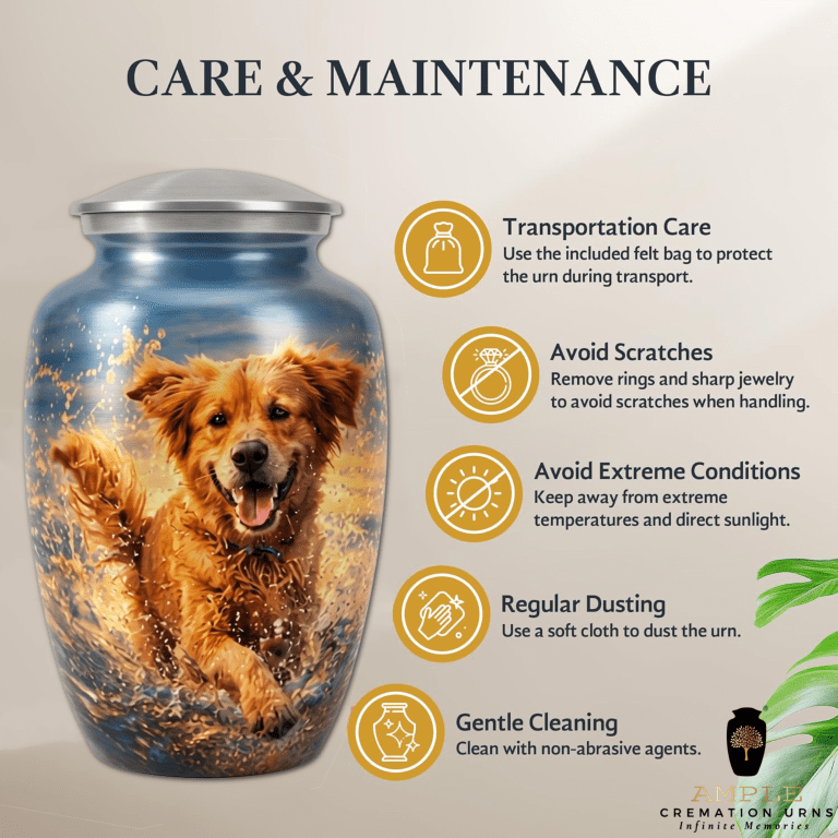 Golden Retriever Dog Urn for Ashes Large Pet Memorial Keepsake Aluminum Funeral Urn 10 inch