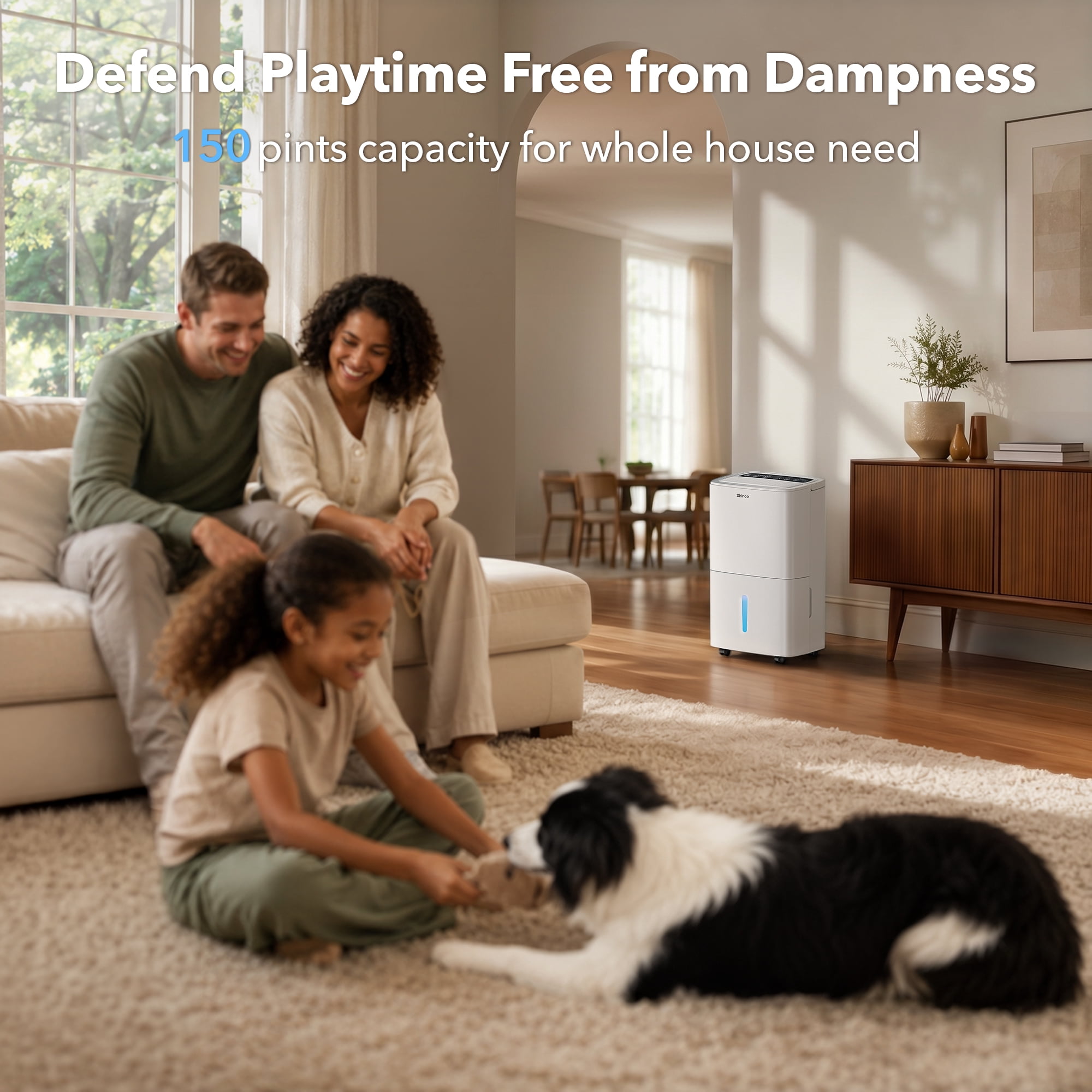 150 pt. 7,000 sq.ft. Portable Dehumidifier in White with WiFi Control, Built-in Pump, Dual-Filter, Auto Defrost