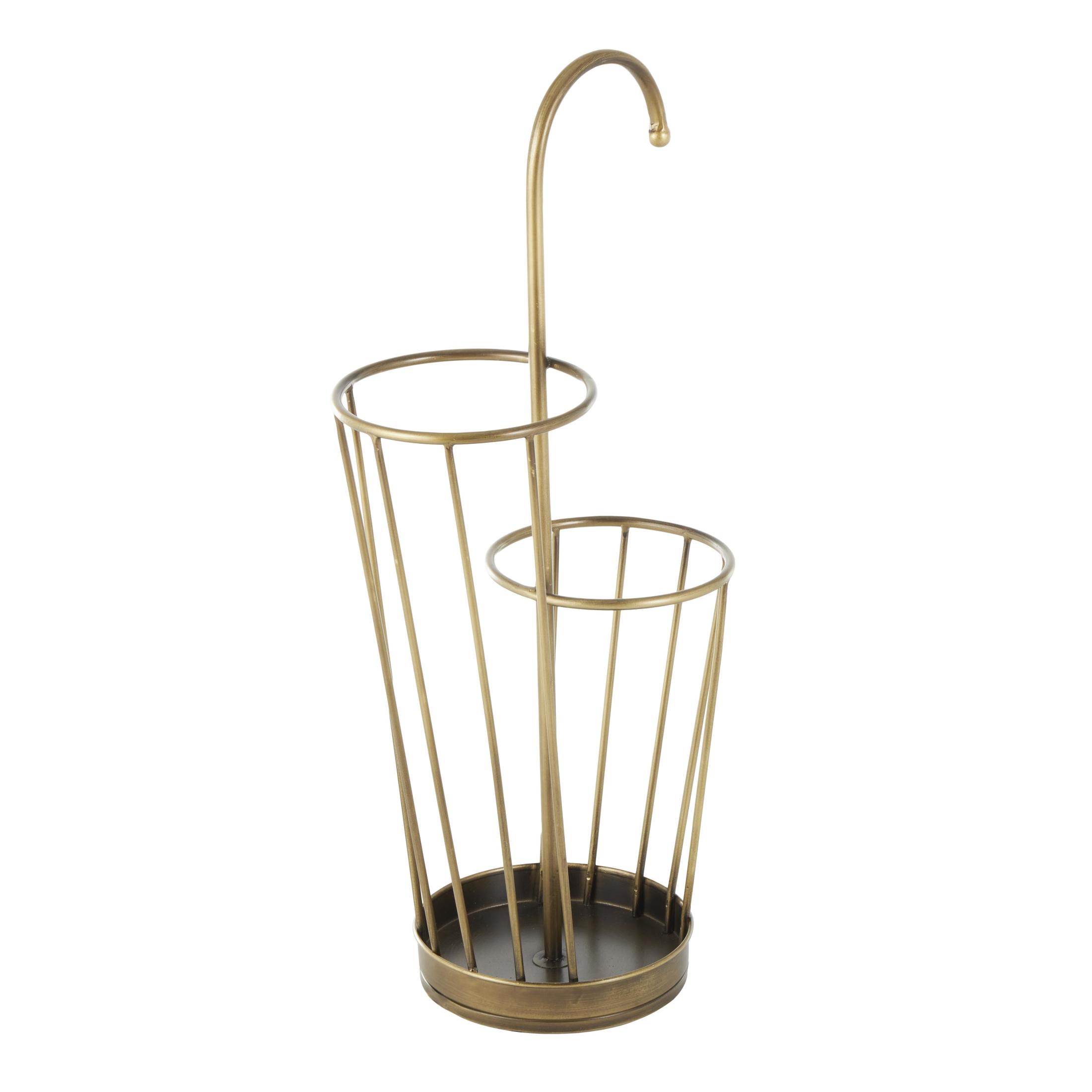 DecMode Gold Geometric Metal 2 Section Umbrella Stand with Umbrella Shaped Handle