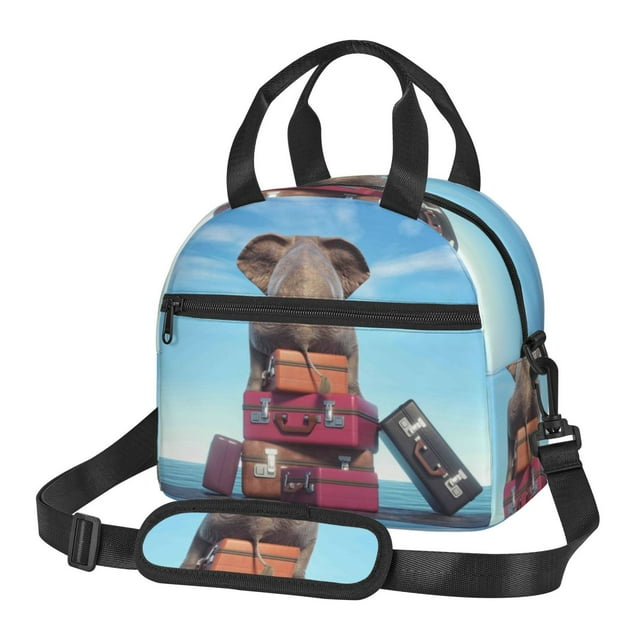 Fotbe Elephant Sits Pattern Lunch Bag ,Insulated Lunch Box, Small Leakproof Cooler Food Lunch Containers Reusable High Capacity Lunch Tote Bags