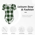 thumbnail image 6 of Daiia Green White Lumberjack Plaid print Women's Crew Neck Short Sleeve Bodysuit Fashion Tops Fit Casual Basic Extender Bodysuit-Small, 6 of 9