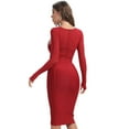 thumbnail image 3 of BEAUKEY Women's Sexy Mesh Bandage Dress V Neck Bodycon Long Sleeves Celebrity Club Hollow Party Knee Length Vestidos Red, 3 of 6