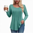thumbnail image 5 of larppty Long Sleeve Shirts for Women Fall Tops Dressy Casual Blouses Pleated Scooped Neck Tunic Tops (Light Green, XXL), 5 of 5