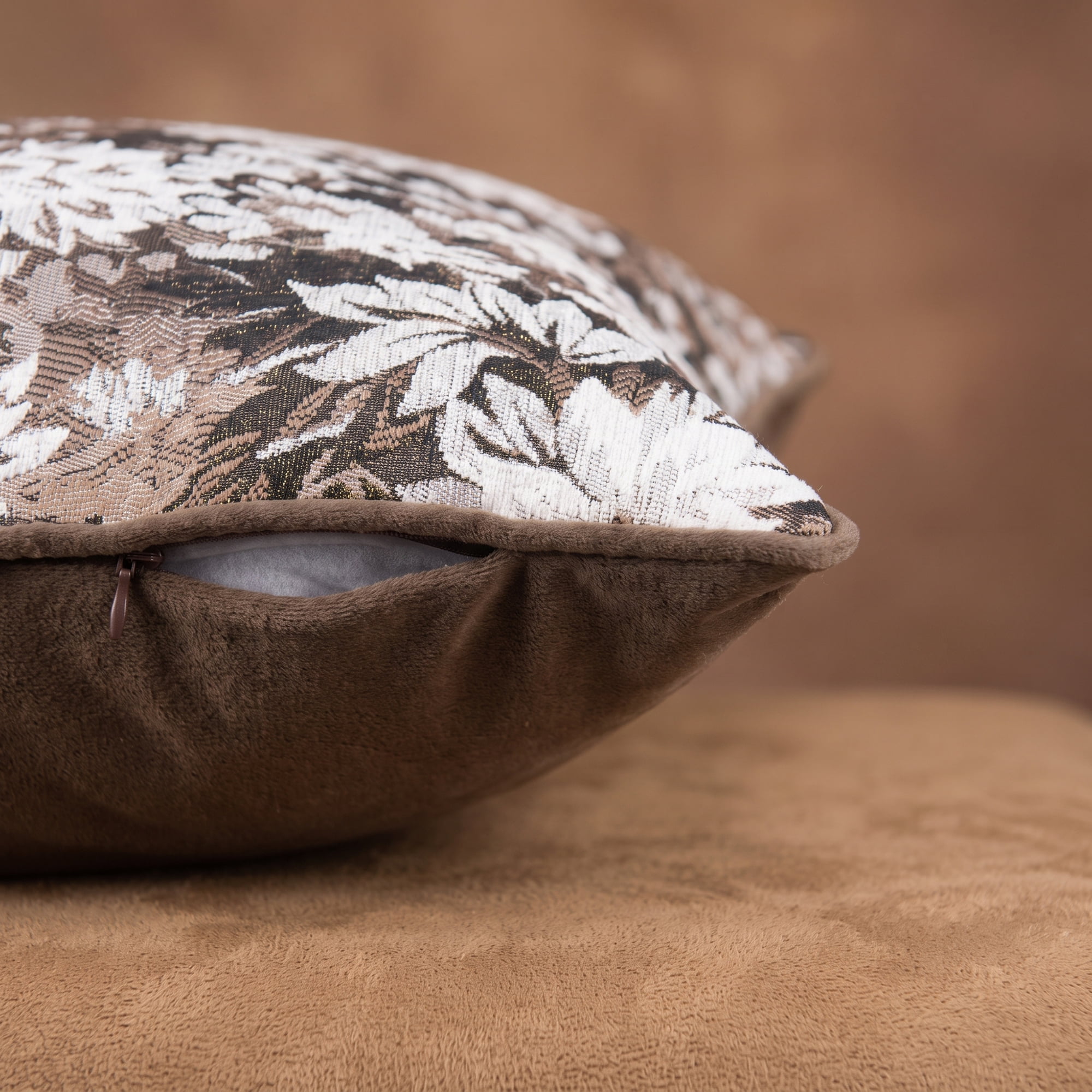 Unique Bargains Floral Throw Pillow Cover with Piped Edge Decor Cushion Case Brown 20"x12"