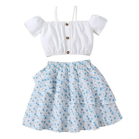 

Baby Girls Outfits Floral Short Sleeve Top Skirt 2 PCS Spring Summer Vacation Cool Cute Outwear Stylish Comfy Kids Clothes Sets