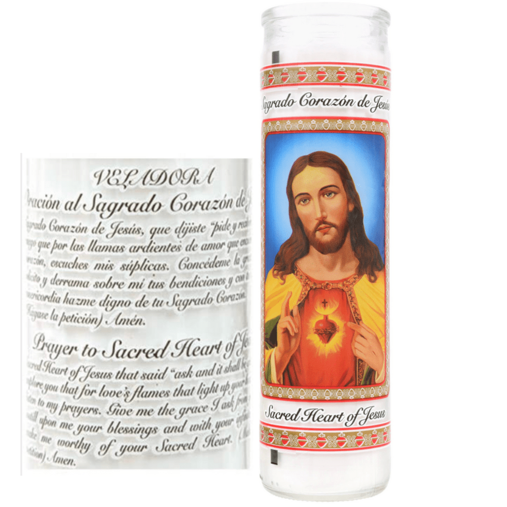 Prayer Candles Sacred Heart of Jesus Religious Candle, White Wax