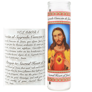 Prayer Candles Sacred Heart of Jesus Religious Candle, White Wax Candles, Paraffin Wax - 6 Pack