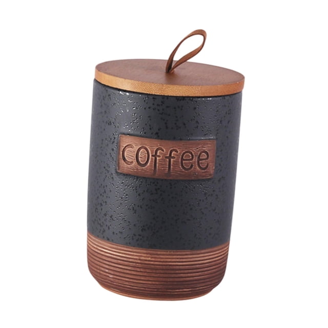 Recipiente hermético de cerámica para almacenamiento, creativo y decorativo con tapa de madera. café