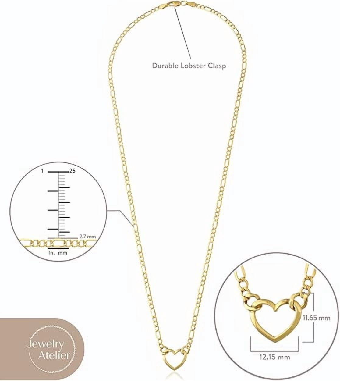 Jewelry Atelier Gold Filled Figaro Heart Necklaces – 14K Yellow Gold Filled Heart Pendant with Solid Figaro Chain for Women with Different Sizes (2.7mm, 4.5mm)