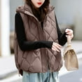 thumbnail image 2 of Zip Up Puffer Vest Womens 2024 Winter Warm Puffy Vest Removable Hood Lightweight Down Bubble Quilted Vest, 2 of 5