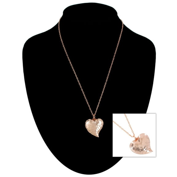 Rose Gold Tone Hammered Large Heart Pendant Charm Necklace 18" Chain