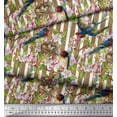 thumbnail image 2 of Soimoi Japan Crepe Satin Fabric Bird,Stripe & Periwinkle Floral Decor Fabric Printed Yard 42 Inch Wide, 2 of 3