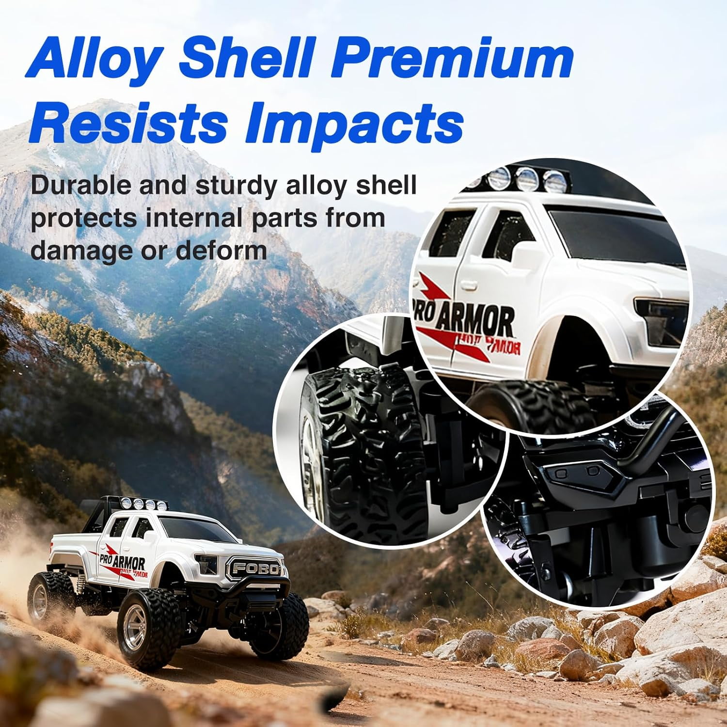 Mini RC Truck, 1/64 Scale Alloy Remote Control Monster Truck with Lights, 2.4GHz Remote Control Car, Mini Monster Truck with Trailer,Speed & Steering Adjustable White