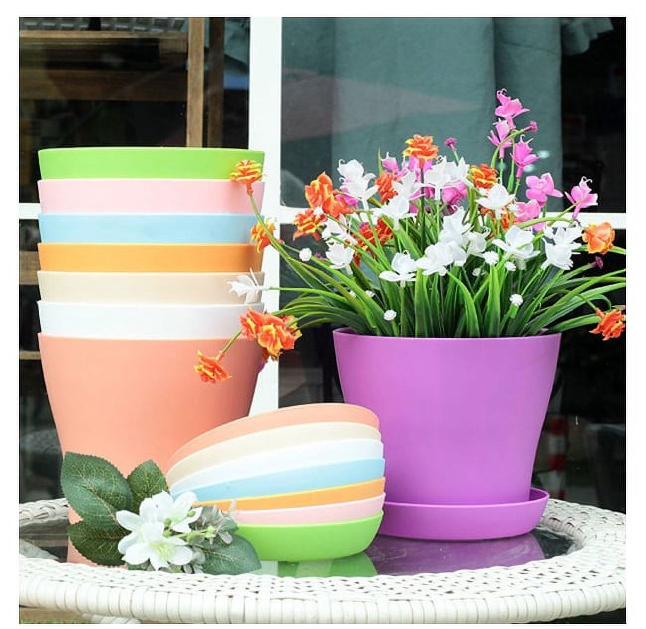 5.5" Plastic Plant Pots 8-Pack, Medium Flower Planter with Drainage Hole and Saucer, Classic Indoor Outdoor, Plant Pots for Orchid, Peace Lily, Spider Plant, Snake Plant and All House Plants