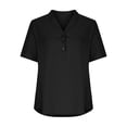 thumbnail image 4 of Summer Savings Clearance Inleife Women's Fashion Summer V-Neck Button Solid Color Casual Loose Short-Sleeved Top Short Sleeve V-Neck Top/shirt, 4 of 6