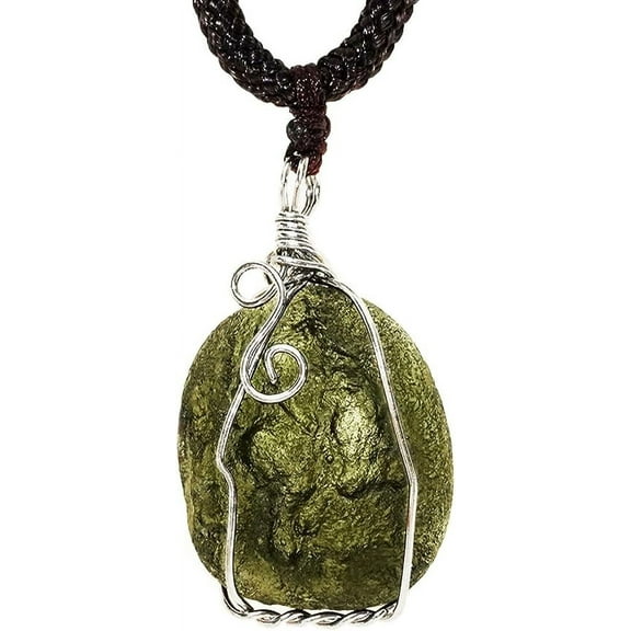 Moldavite Crystal Necklace,Raw Czech Meteorite Stone Raw Pendant,Green,Irregular