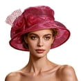 thumbnail image 2 of qelini Wide Brim Sun Hats for Women Plus Size Mesh Decor Vintage Formal Party Dress Cap Outdoor Travel Party Sun Shade Cap, 2 of 6