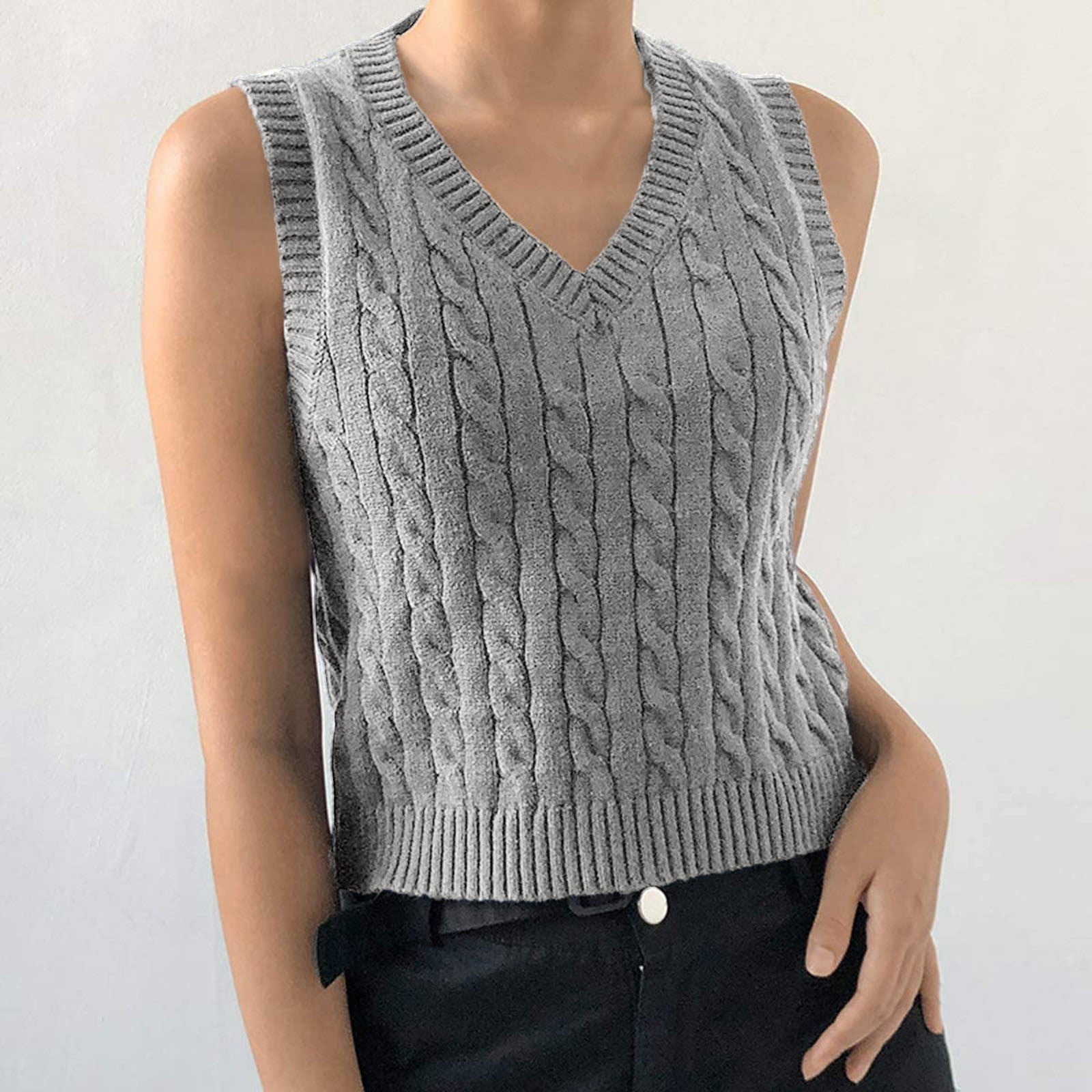 ZQGJB Womens Oversized Sweater Vest Casual Solid Color V Neck 