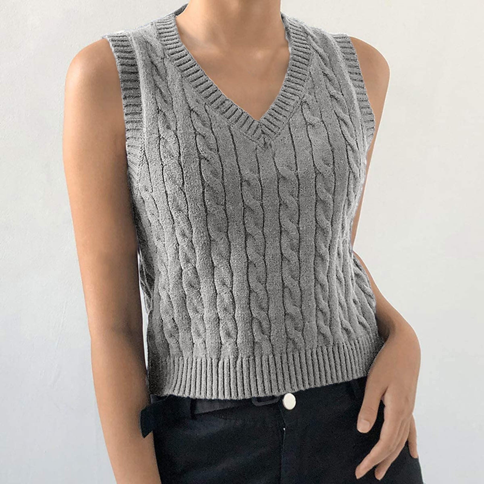 cropped knitted sleeveless vest