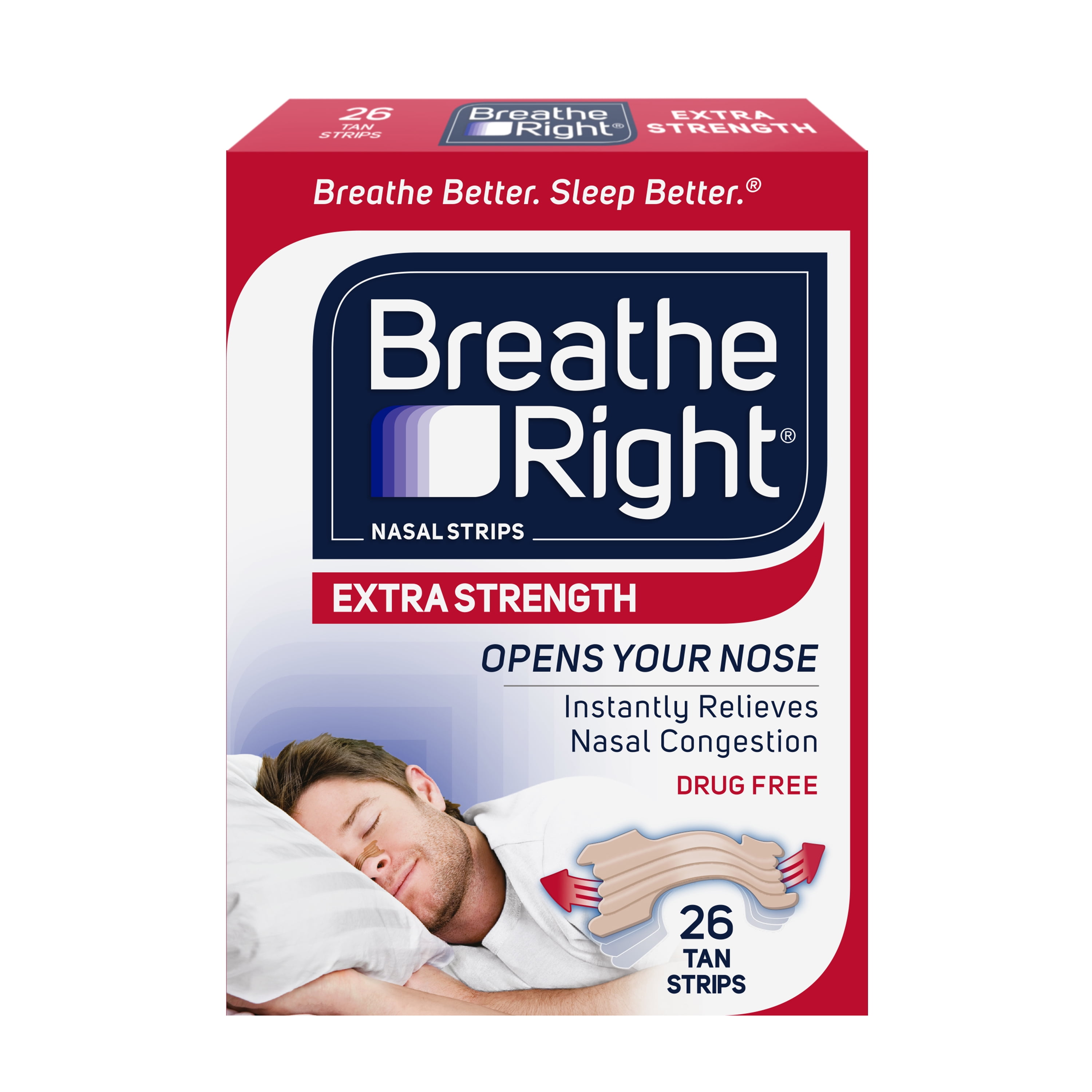 Breathe Right Nasal Strips, Extra Strength, Tan Nasal Strips, Help Stop Snoring, Drug-Free Snoring Solution & Instant Nasal Congestion Relief Caused by Colds & Allergies, 26 Ct