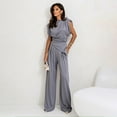 thumbnail image 6 of ZenCart Women Fashion Two Piece Outfit Off Shoulder Irregular Top Wide Leg Pants Casual Loose Suit Breathable Wrinkle-Free Office Wear Suit Set for Various Occasions, 6 of 8