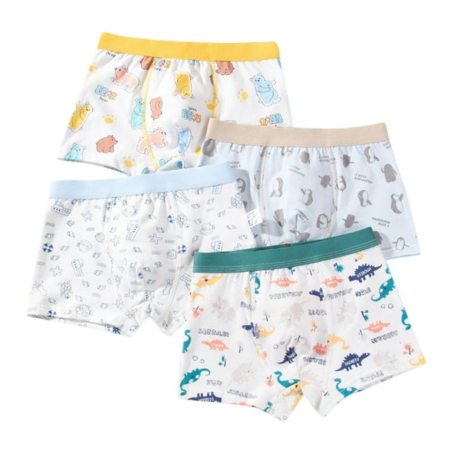 WEIYLL Boxeurs Multipack pour Garçons, Mignons avec Imprimé d'Animaux de Dessin Animé, sous-Vêtements Shorts 4 Pcs, Blanc, sous-Vêtements pour Tout-Petits, Taille M