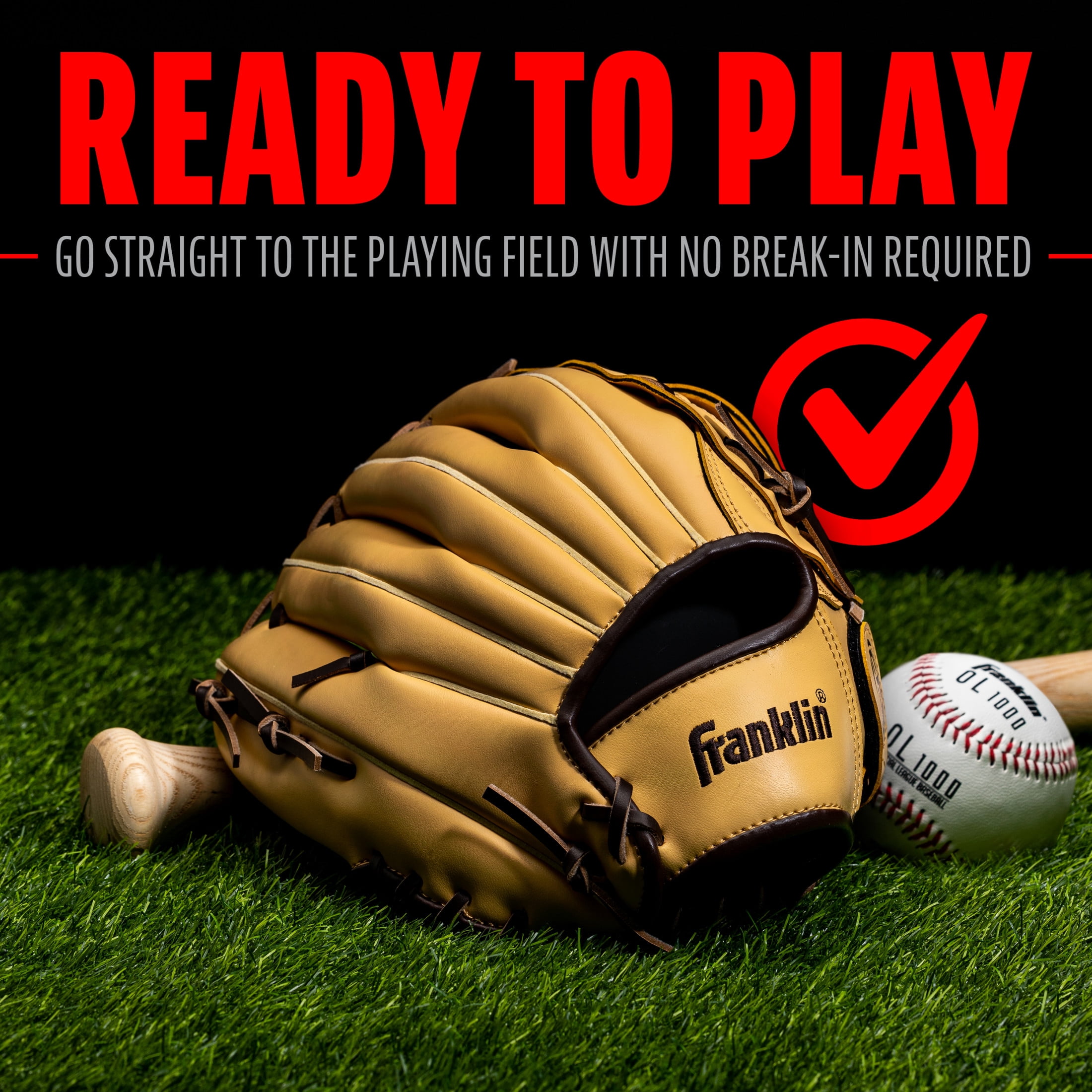 Franklin Sports Field Master Baseball + Softball Glove, 12.5 in, Camel Brown, Right Hand Throw