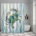 thumbnail image 6 of Bathroom Shower Curtain Watercolor Blue Crab Striped Waterproof Shower Curtains with Hooks, Abstract Marine Life Bath Curtains Bathtub Curtain Home Decor 48x72in, 6 of 9