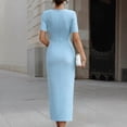 thumbnail image 2 of Morttic Women's Pleated Waist Bodycon Maxi Dress – Short Sleeve Round Neck, Elegant Solid Color Office Party Dress Sky Blue，S, 2 of 3