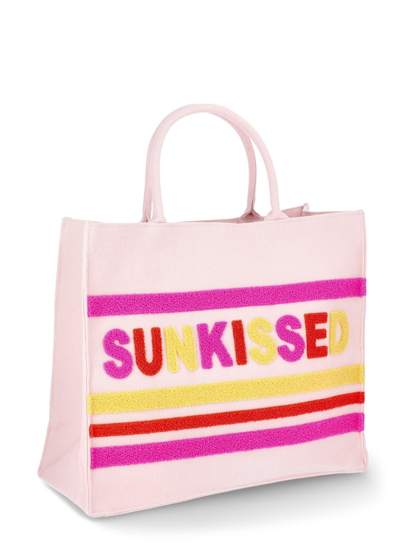 No Boundaries Burlap Tote Bag for Women Sunkissed Pink Vacation