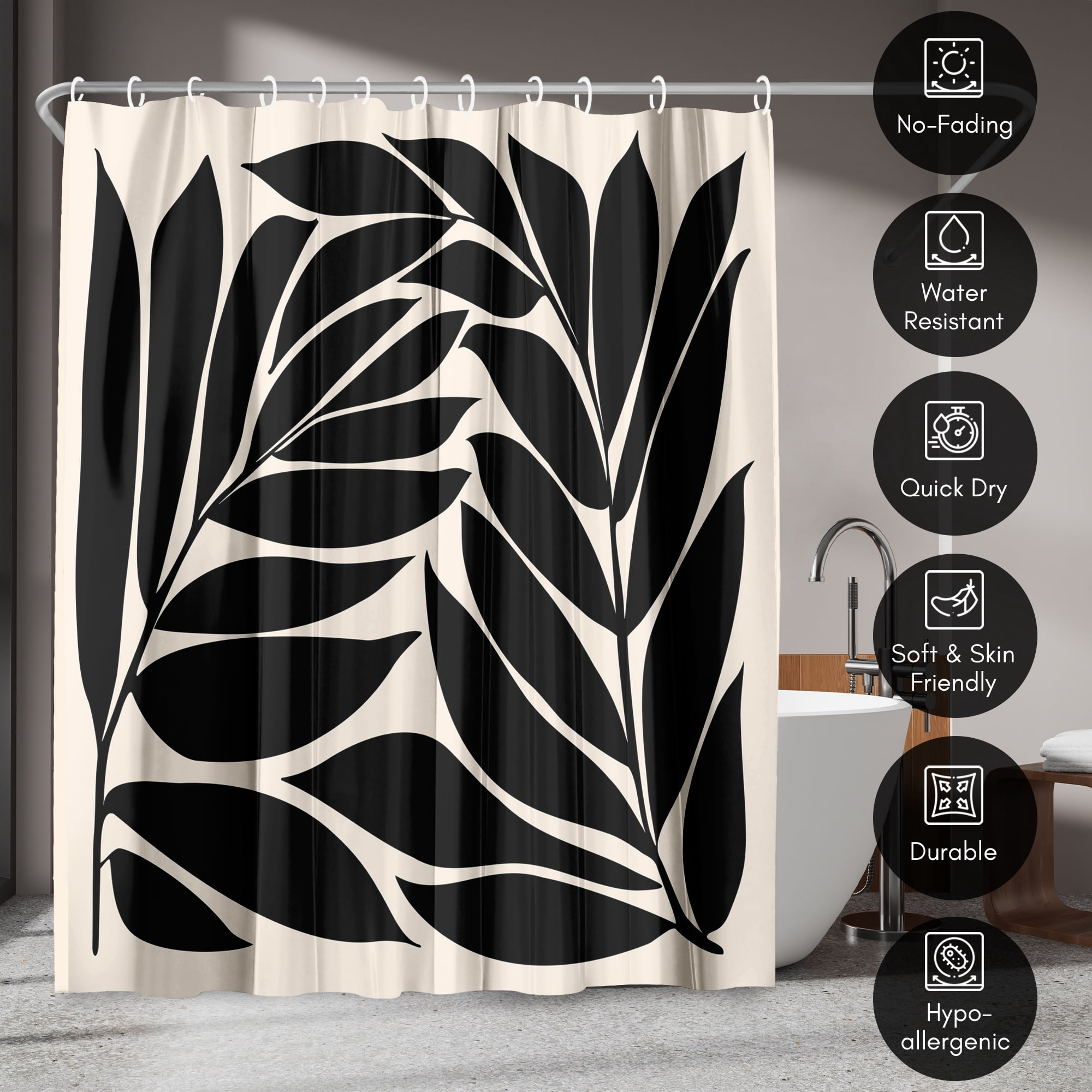 Americanflat 71" x 74" Shower Curtain, Black Seagrass Shapes by Modern Tropical