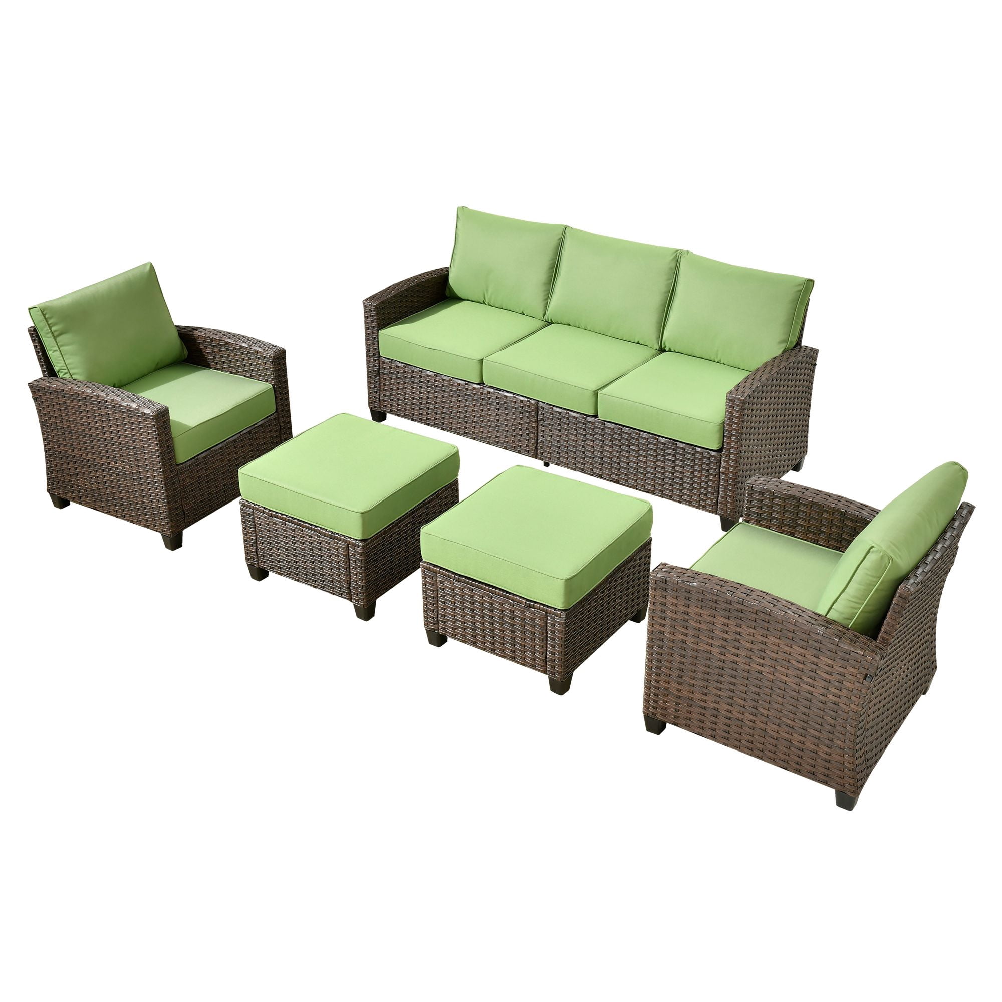 Ovios 5 Pieces Outdoor Patio Furniture Set Wicker Rattan Outside Conversation Sectional Sofa for Backyard